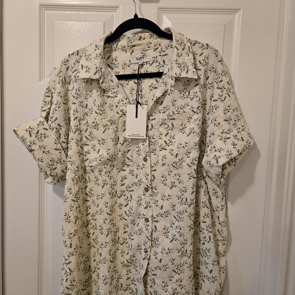 Women's Floral Blouse - Cream and Green